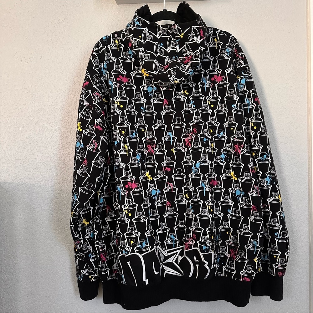 NO FEAR | Vintage Graffiti Spray Paint Can Mask Zip Up Hoodie Sweatshirt Size XL - Picture 2 of 6